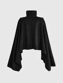 ROMWE Dark Gothic Court Style Napoleon Design Asymmetrical Hem Batwing Sleeve Loose Cape Coat - Black - View 9