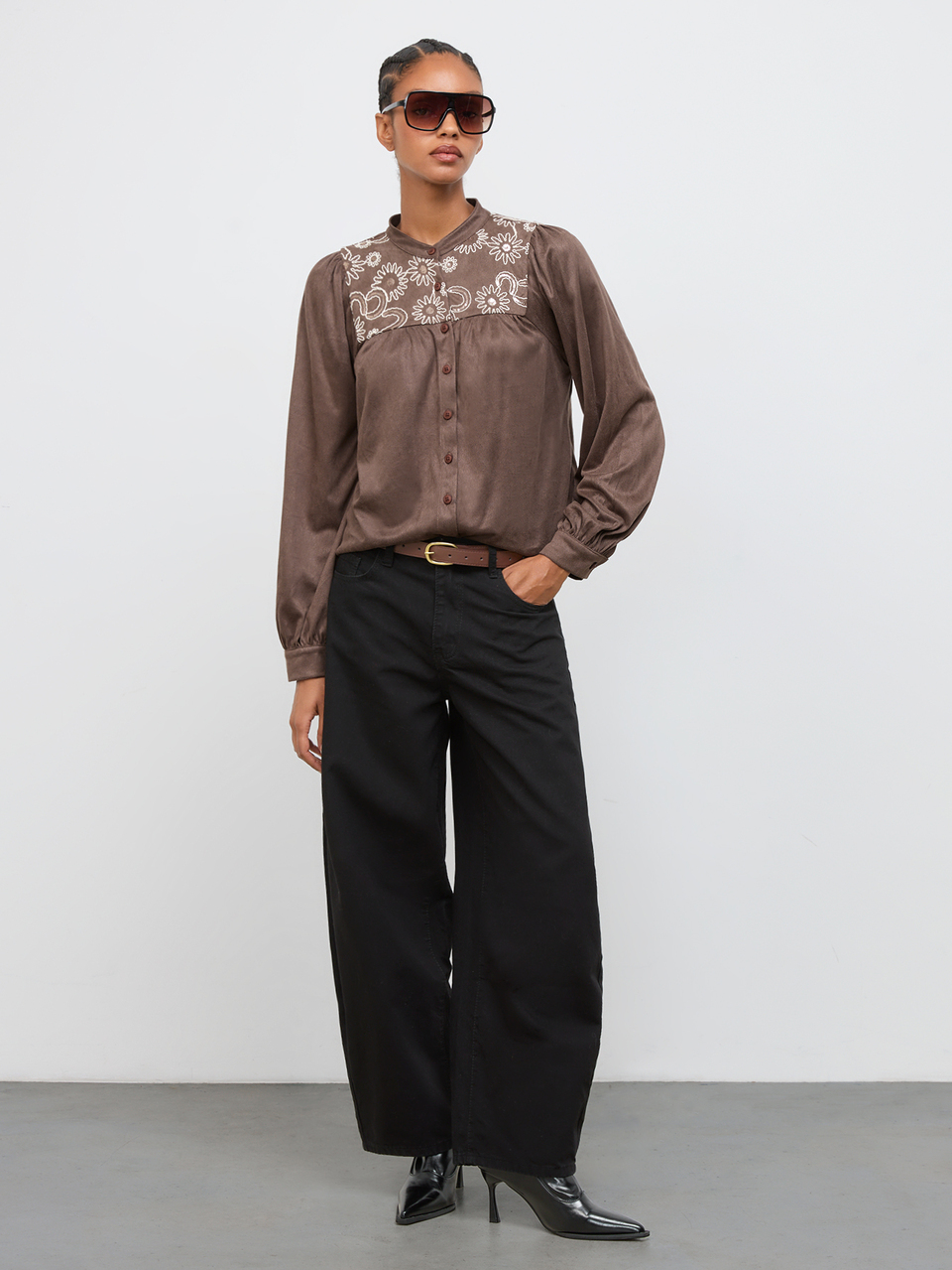 SHEIN Maija Women's Casual Floral Embroidered Shirt,Going Out Outfits, Work Outfits For Women,Fall Clothes