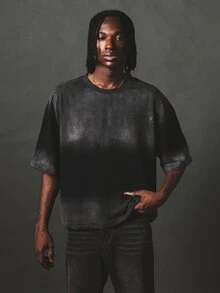 SUMWON Oversized Boxy Crop Washed T-Shirt With Crew Neck Short Sleeves And Tonal Chest Logo Print Vintage Faded Look - Black - View 5