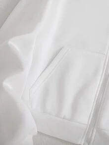 SHEIN 青少年女孩長袖秋冬純色時尚可愛街頭風蝴蝶結衛衣外套，抓絨面料，青春風格 - 白色 - 查看 8