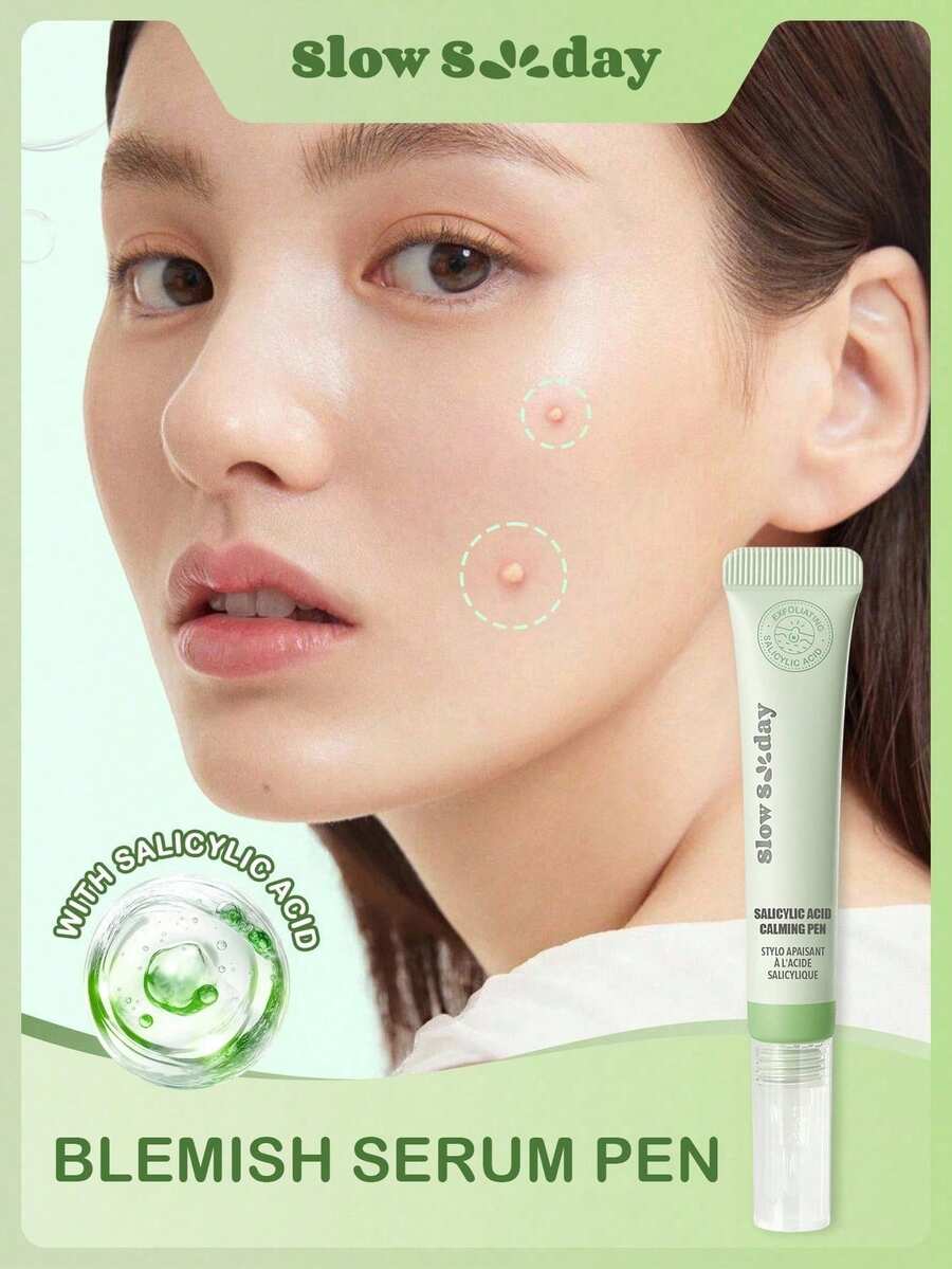 Slow Sunday Salicylic Acid Blemish Pen, Water-Oil Balance, Gentle Exfoliation, Help Absorb Excess Oil, Help Brighten The Appearance Of Dark Spots, Suitable For Summer & Autumn, Y2K, For Party & Gifts, Ideal For Party, Halloween - Green - View 1