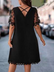 Breezaya Women Plus Size Summer Casual Contrast Mesh Dress - Black - View 2