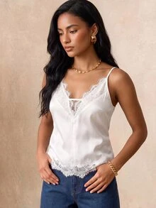 Daynim Contrast Lace Backless Hollow Out Sexy Top For Women, Beach Wear White Summer, Vacationcore - White - View 3
