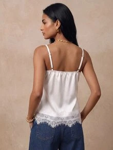 Daynim Contrast Lace Backless Hollow Out Sexy Top For Women, Beach Wear White Summer, Vacationcore - White - View 2