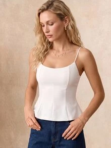 Daynim HUACAITA 2026 春季新款白色 Y2K 女款細肩帶背心上衣，露背短版無袖優雅襯衫，休閒夏季穿搭 - 白色 - 查看 4