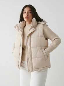 YARNWELL Plus Size Women Solid Color Hooded Casual Versatile Winter Padded Vest - Apricot - View 7
