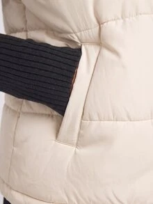 YARNWELL Plus Size Women Solid Color Hooded Casual Versatile Winter Padded Vest - Apricot - View 5
