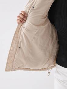 YARNWELL Plus Size Women Solid Color Hooded Casual Versatile Winter Padded Vest - Apricot - View 9