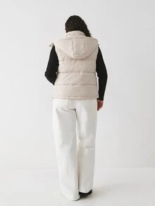YARNWELL Plus Size Women Solid Color Hooded Casual Versatile Winter Padded Vest - Apricot - View 2