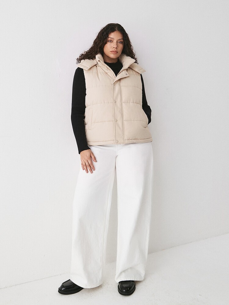 YARNWELL Plus Size Women Solid Color Hooded Casual Versatile Winter Padded Vest - Apricot - View 8