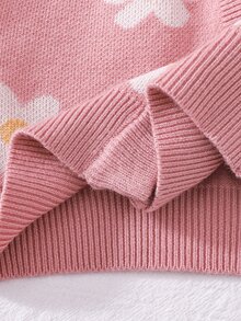 SHEIN 女嬰花卉圖案針織長袖開襟衫，可愛百搭，粉色開襟衫，適合外出、派對、防曬，1件隨機發貨 - 粉色 - 查看 4