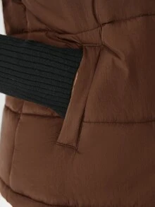 YARNWELL Plus Size Casual Versatile Sleeveless Hooded Jacket, Autumn/Winter - Coffee Brown - View 6