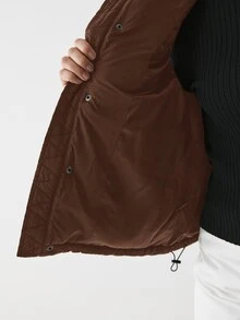 YARNWELL Plus Size Casual Versatile Sleeveless Hooded Jacket, Autumn/Winter - Coffee Brown - View 9