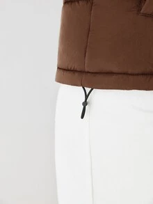 YARNWELL Plus Size Casual Versatile Sleeveless Hooded Jacket, Autumn/Winter - Coffee Brown - View 7