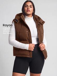 YARNWELL Plus Size Casual Versatile Sleeveless Hooded Jacket, Autumn/Winter - Coffee Brown - View 1