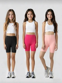 SHEIN 3条/包 女童百搭日常穿着弹力多功能黑色打底裤 - 彩色 - 查看 7