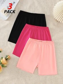 SHEIN 3条/包 女童百搭日常穿着弹力多功能黑色打底裤 - 彩色 - 查看 3