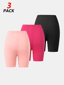 SHEIN 3条/包 女童百搭日常穿着弹力多功能黑色打底裤 - 彩色 - 查看 2