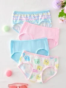 SHEIN 4件組四季適用可愛甜美藍白配色女童背心內衣，最適合女童的可愛禮物 - 粉色 - 查看 1
