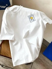 Resyla Men 2026新款春夏男士義大利檸檬印花T恤，復古街頭風圖案印花設計，男士休閒度假白色上衣 - 白色 - 查看 6