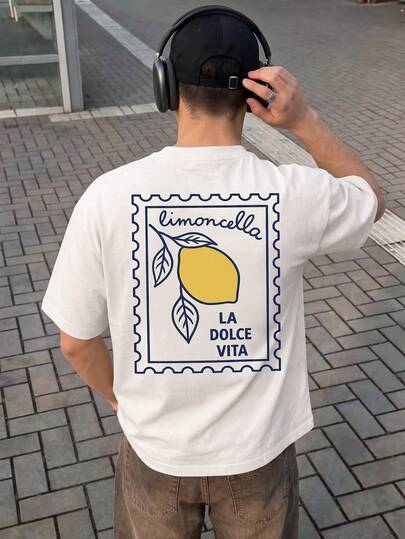 Resyla Men Kaos Pria Motif Lemon Italia Musim Semi/Panas 2026 Terbaru, Desain Stempel Grafis Streetwear Vintage, Atasan Kasual Pria Putih untuk Liburan