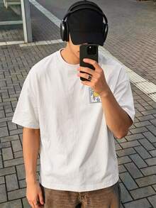 Resyla Men 2026新款春夏男士義大利檸檬印花T恤，復古街頭風圖案印花設計，男士休閒度假白色上衣 - 白色 - 查看 3