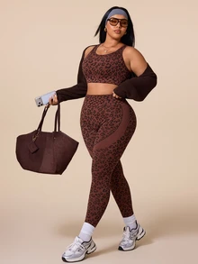 Rhythm Era Women's Leopard Print Cross Back Tank Top And Pants Sportswear Set - Brown - View 6