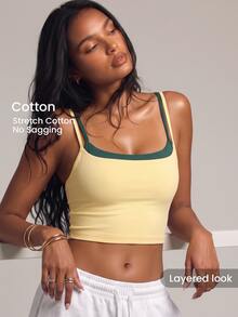YARNWELL Summer Casual Versatile Solid Color Cropped Camisole - Yellow - View 2