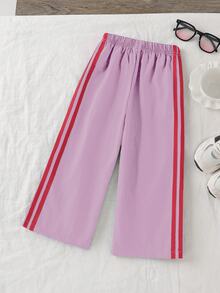 Genkimix Kids Young Girl Colorblock Striped Wide Leg Pants - Purple - View 2