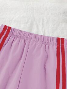 Genkimix Kids Young Girl Colorblock Striped Wide Leg Pants - Purple - View 6