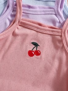 SHEIN 3件組少女春/夏花卉刺繡蝴蝶結背心與短褲內衣套裝，適合秋季 - 彩色 - 查看 4