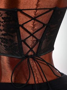 Amplova Atasan Wanita Motif Renda dengan Cup, Bustier Renda Transparan 2 in 1, Seksi - Hitam - View 15
