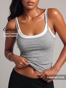 YARNWELL Summer Casual Versatile Solid Color Camisole Tank Top - Grey - View 2