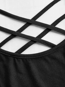 SHEIN LUNE Plus Plaid Print Crisscross Front 2 In 1 Tee Graphic Tees Women Tops - Black and White - View 3
