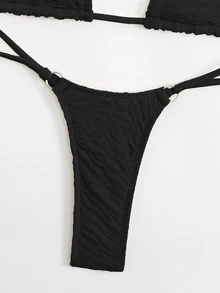 Swim SXY Summer Beach Halter Micro Triangle Thong Bikini Set - Black - View 7