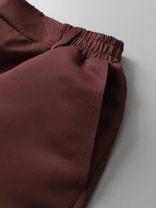 Manfinity CasualCool 男士休閒百搭純色夾克外套與長褲套裝 - 酒紅色 - 查看 8