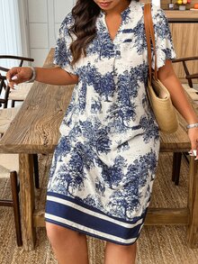 SHEIN Clasi Plus Size Boho Simple Fashionable Casual Everyday Dress, For Summer - Multicolor - View 6