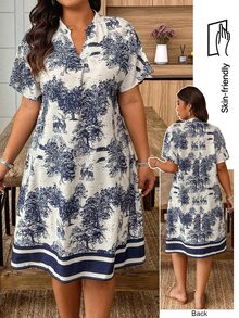 SHEIN Clasi Plus Size Boho Simple Fashionable Casual Everyday Dress, For Summer - Multicolor - View 1
