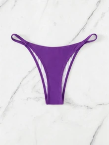Swim Vcay Women's Summer Beach Vacation Style Minimalist Solid Color Bikini Bottoms - Lilac Purple - View 2