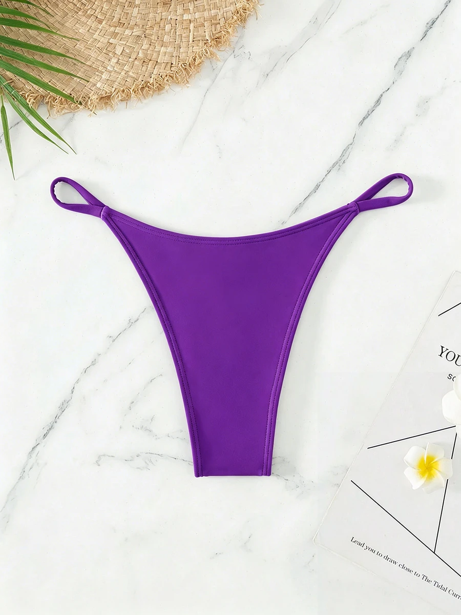 Swim Vcay Women's Summer Beach Vacation Style Minimalist Solid Color Bikini Bottoms - Lilac Purple - View 1