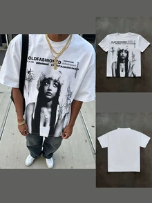 IslaSuriya Street Style Short Sleeve T-Shirt, Men's Streetwear, Portrait Graphic Tee - White - View 1