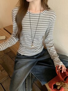 DAZY Women's Striped Colorblock Casual Daily Short Sleeve T-Shirt - Grey - View 5