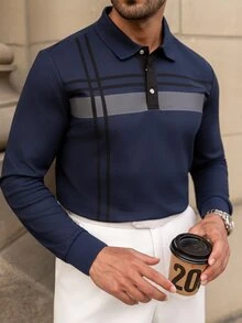 YOUESAWY YOUESAWY 1 buah Kemeja Polo Pria Kasual Polos dengan Kancing Depan, Lengan Panjang, Cocok untuk Musim Semi & Gugur, Untuk Musim Gugur - Navy Blue - View 4