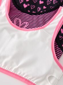 5-Piece Tween Girl Round Neck Sleeveless Bras, Cute Pink And White Heart Striped Letter Bralettes, Winter School Girl Daily Wear Underwear - Multicolor - View 5