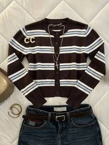 SHEIN 青少年女孩開襟衫 秋冬時尚 藍色 舞會、萬聖節、秋季、Y2K - 彩色 - 查看 2