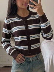 SHEIN 青少年女孩開襟衫 秋冬時尚 藍色 舞會、萬聖節、秋季、Y2K - 彩色 - 查看 3