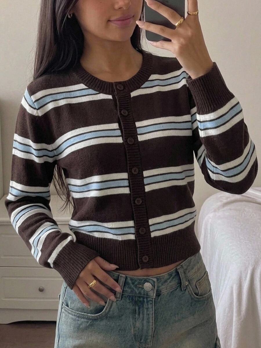 SHEIN Teen Girl Teen Girls Cardigans Autumn/Winter Fashion Blue Matric Dance,Halloween,Fall,Y2k - Multicolor - View 1