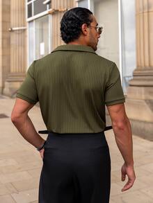 YOUESAWY YOUESAWY 男士純色夏季休閒時尚短袖 Polo 衫 羅紋 Polo 衫 正式款 - 軍綠色 - 查看 2