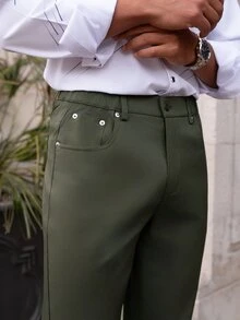 YOUESAWY YOUESAWY 男士纯色直筒宽松休闲裤 - 軍綠色 - 查看 5