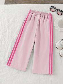 Young Girl Casual Colorblock Striped Loose Pants Back-To-School Autumn - Pink - View 2